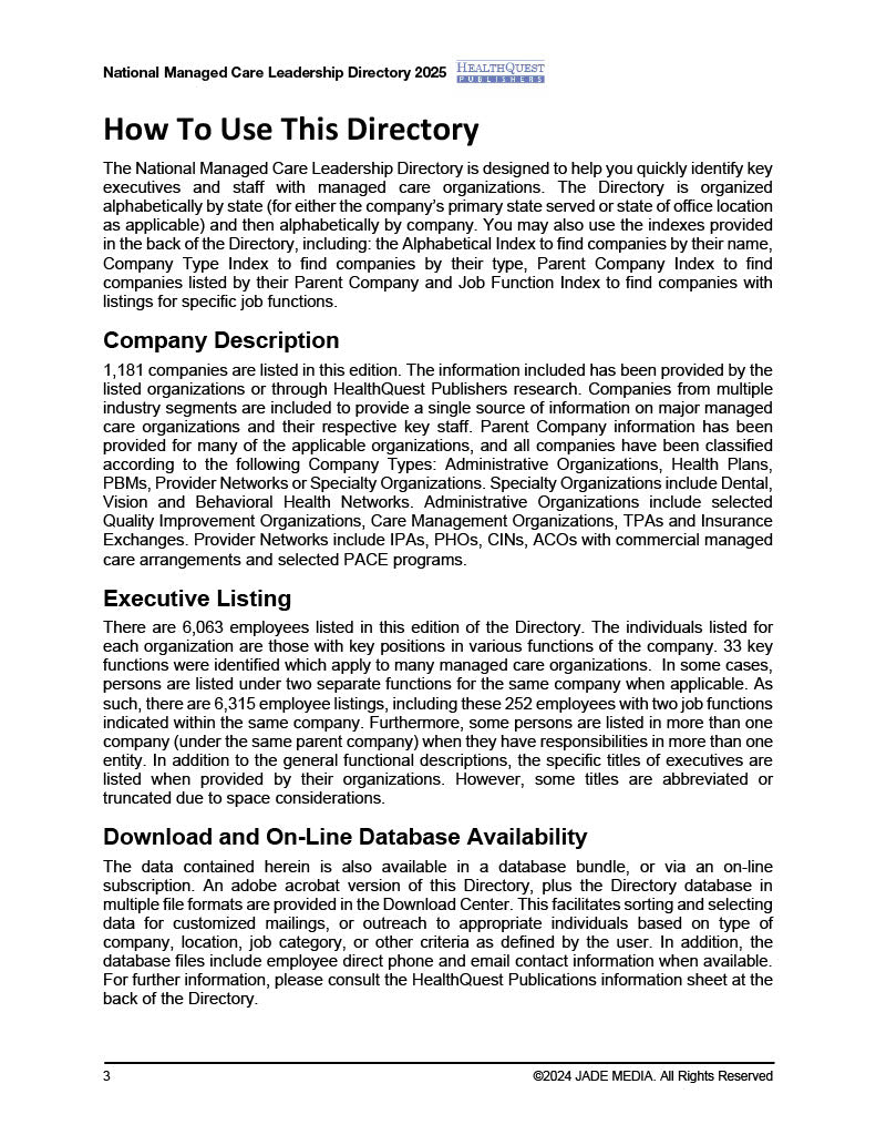 National Managed Care Leadership Directory 2025