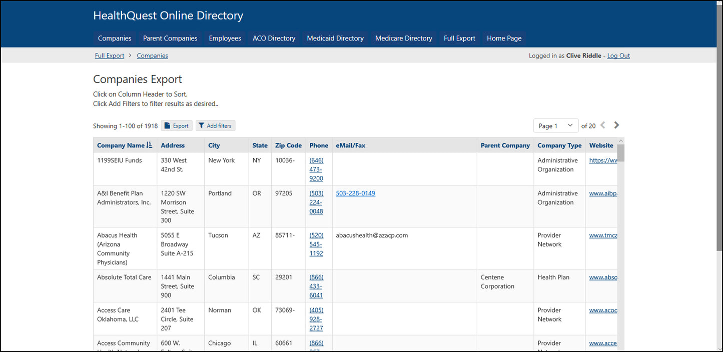 HealthQuest Online Directory Database Subscription