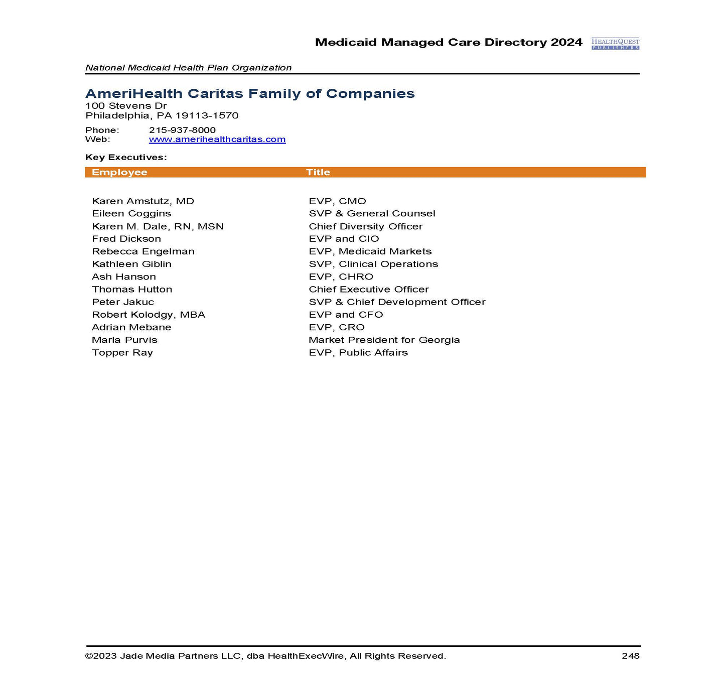 Medicaid Managed Care Directory