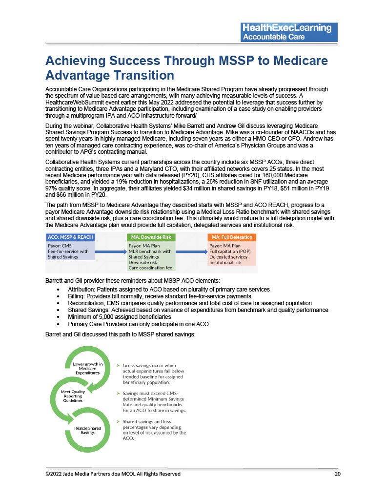 HealthExec Learning: Accountable Care