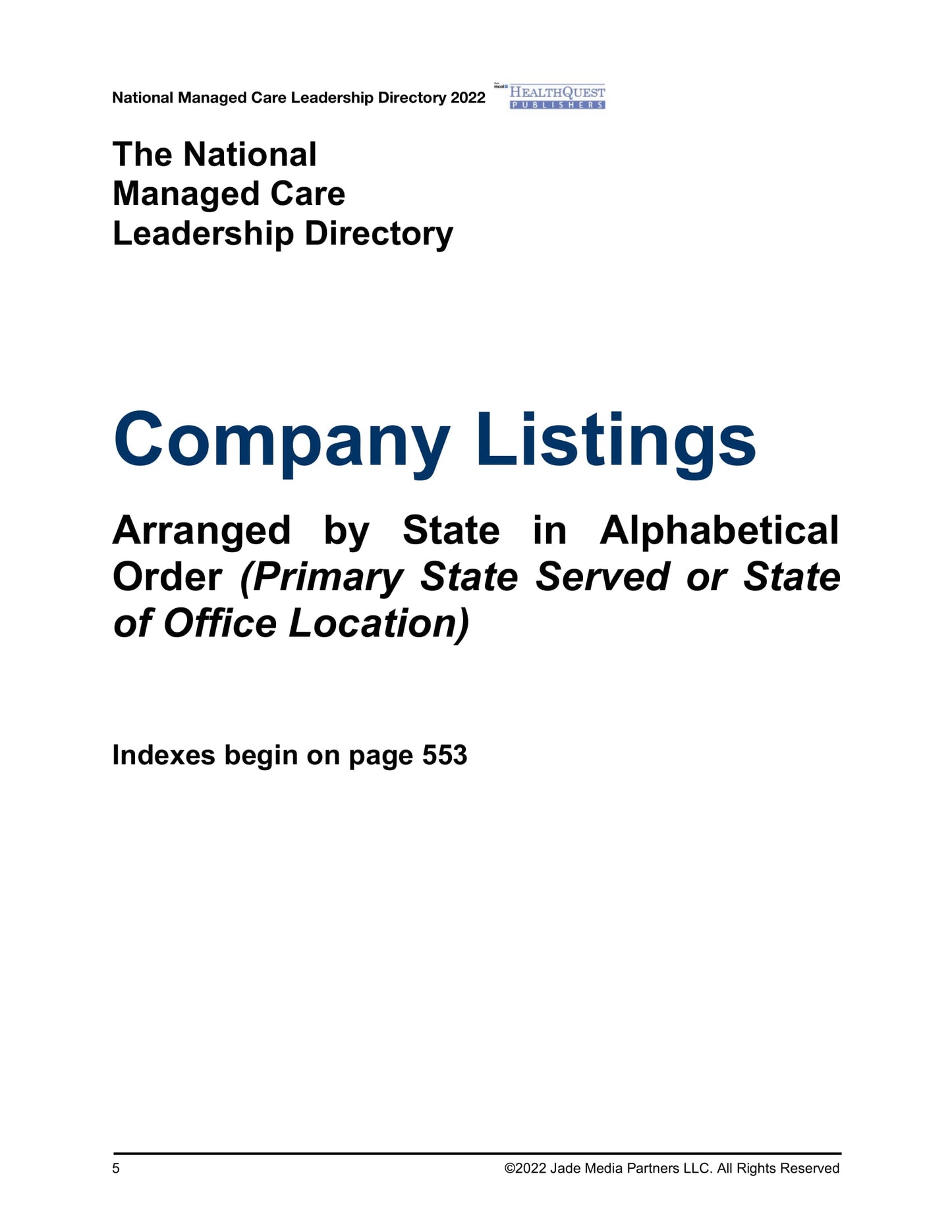 National Managed Care Leadership Directory